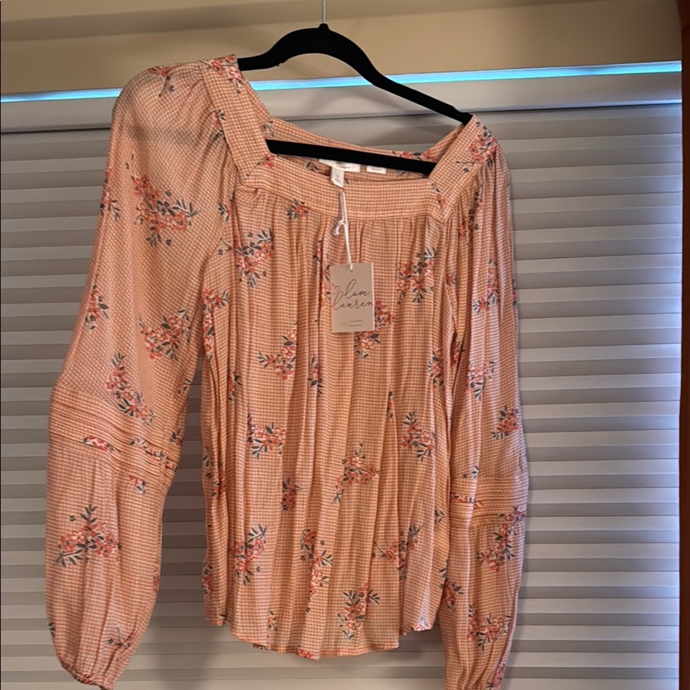 LC Lauren Conrad Pink Smocked Ruffled Blouse